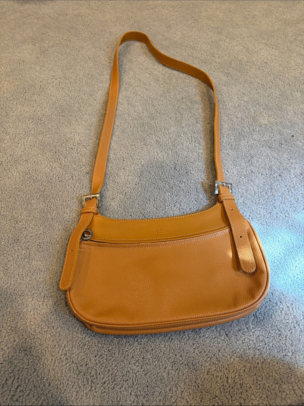 Longchamp Tan Pebbled Leather Shoulder Bag